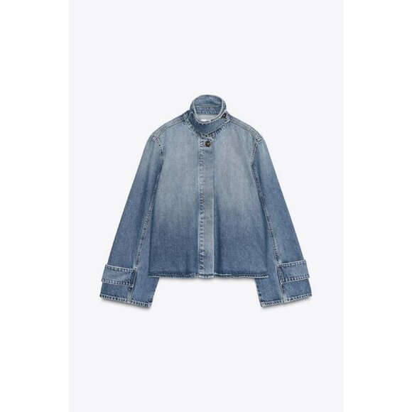ZARA TRF HIGH NECK DENIM JACKET - Picture 6 of 8